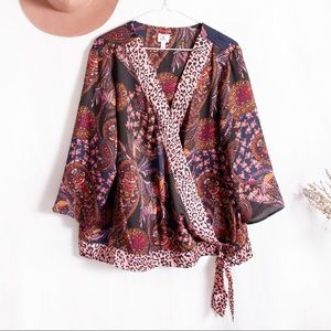 Dressbarn Paisley Animal Print Surplice Kimono Top